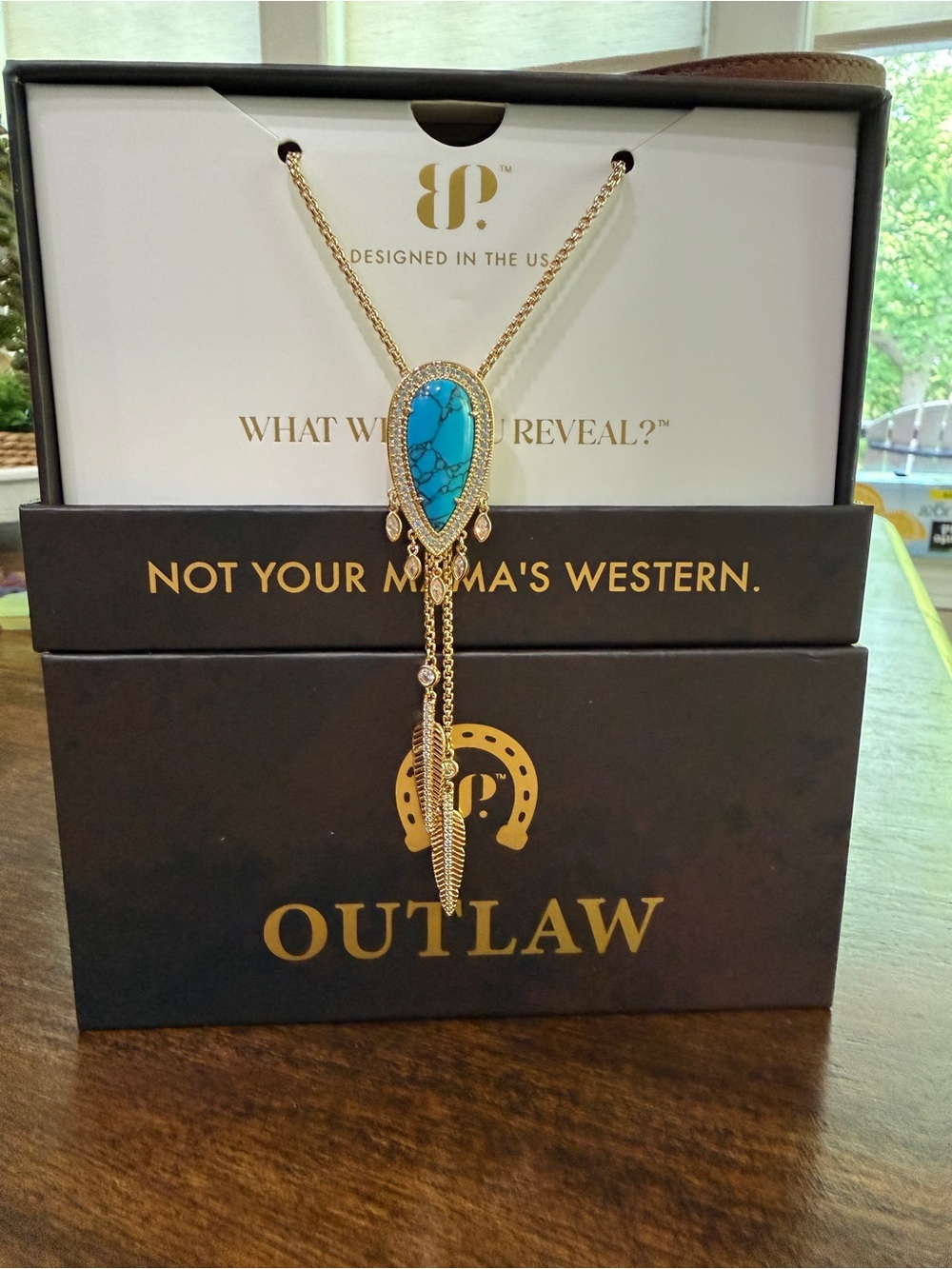 Savage Not Sorry Bomb Party Outlaw Gold-Plated Turquoise Pendant Necklace -